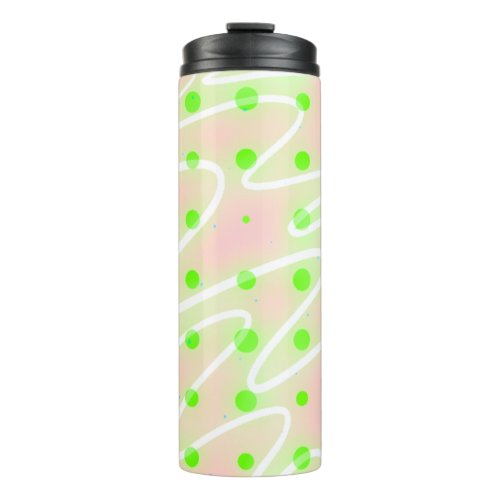 Pastel pink wiggle white lines with green dots thermal tumbler