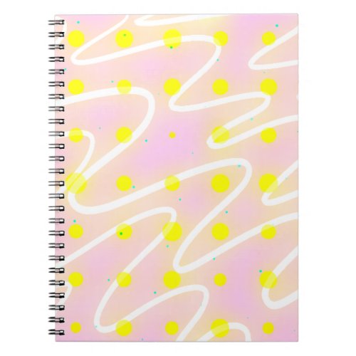 Pastel pink wiggle white lines with yellow dots notebook