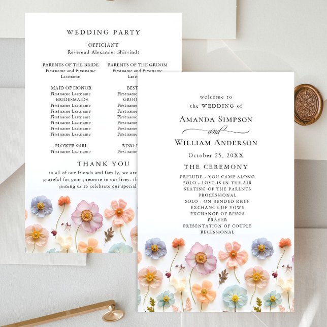 Pastel Pink Wild Flowers Wedding Ceremony Program (Creator Uploaded)