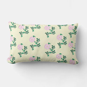 Pastel Pink Wild Rose Flower Pattern Lumbar Pillow