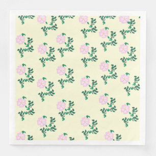  Pastel Pink Wild Rose Flower Pattern Vanilla   Paper Dinner Napkins