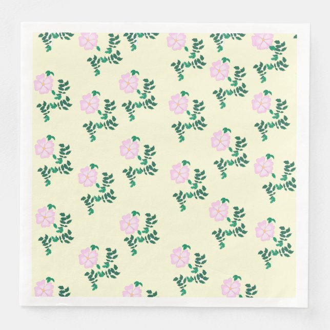  Pastel Pink Wild Rose Flower Pattern Vanilla   Paper Dinner Napkins (Front)