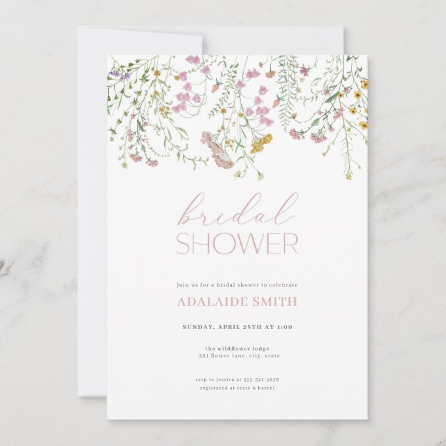 Pastel Pink Wildflower Bridal Shower Invitation (Front)