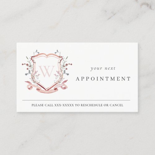 Pastel Pink Wildflower Crest Monogram Appointment  Business Card