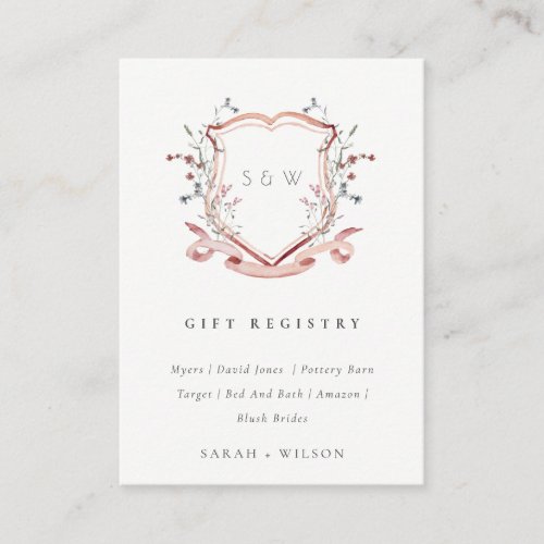Pastel Pink Wildflower Crest Wedding Gift Registry Enclosure Card