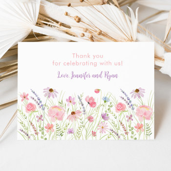 Pastel Pink Wildflower Meadow Baby Shower Thank You Card by LittlePrintsParties at Zazzle