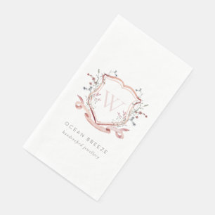 Pastel Pink Wildflower Watercolor Crest Monogram Paper Guest Towels