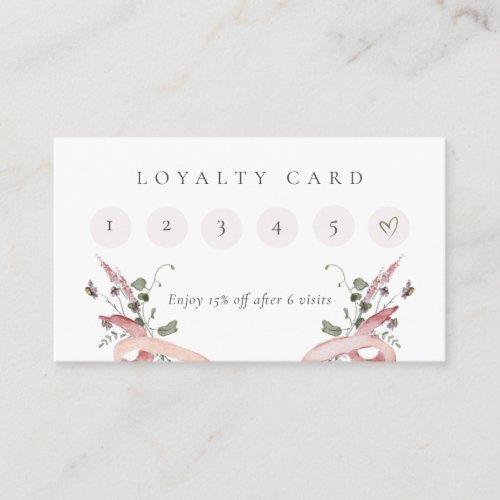 Pastel Pink Wildflower Watercolor Ribbon Loyalty Business Card