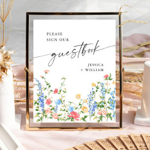 Pastel Pink Wildflowers Guestbook Wedding Sign