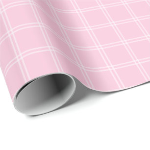 Pastel Pink Window Pane Plaid Wrapping Paper