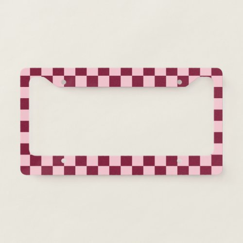 Pastel Pink Wine Red Checks Checkerboard Pattern   License Plate Frame