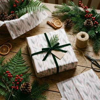 Pastel Pink Winter Botanical Holiday Christmas Tissue Paper