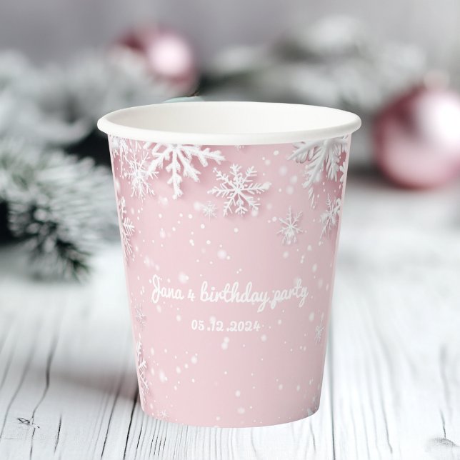 Pastel Pink Winter Wonderland Snowflake  Paper Cups (Creator Uploaded)