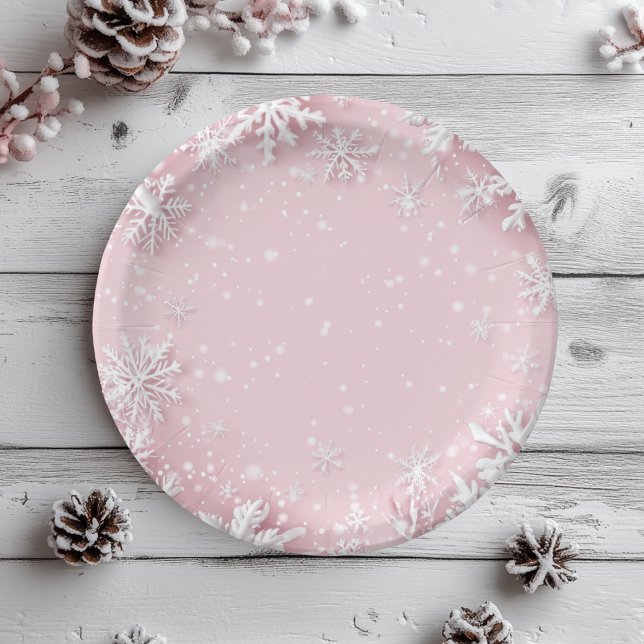 Pastel Pink Winter Wonderland Snowflake  Paper Plates (Creator Uploaded)