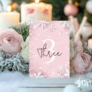 Pastel Pink Winter Wonderland Snowflake Table Number