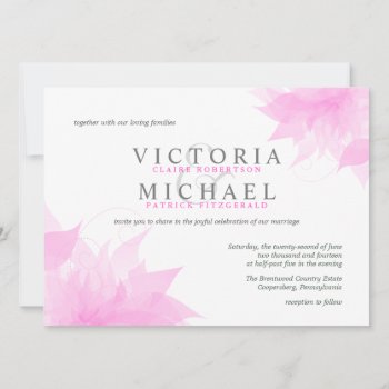 Pastel Pink Wispy Floral Wedding Invitations by deluxebridal at Zazzle