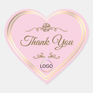 Pastel Pink with Gold Frame and Logo Thank You Heart Sticker