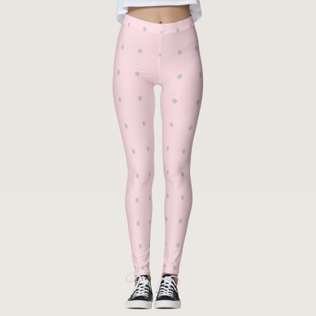 Pastel Pink with Gray Polka Dots Summer Look Leggings (Front)