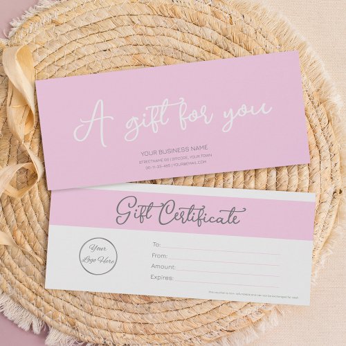 Pastel pink with logo feminine gift certificate