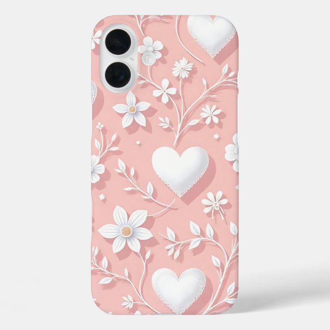 PASTEL PINK WITH WHITE HEARTS AND FLOWERS Case-Mate iPhone CASE (Back)