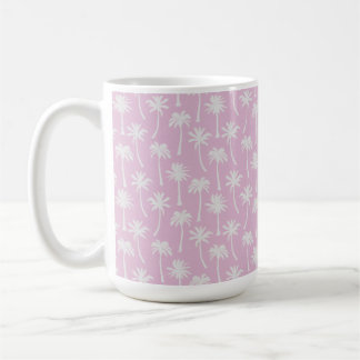 PASTEL PINK WITH WHITE SUMMER TROPICAL PALM TREES COFFEE MUG