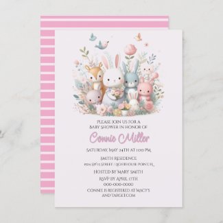 Pastel Pink Woodland Animals Baby Shower