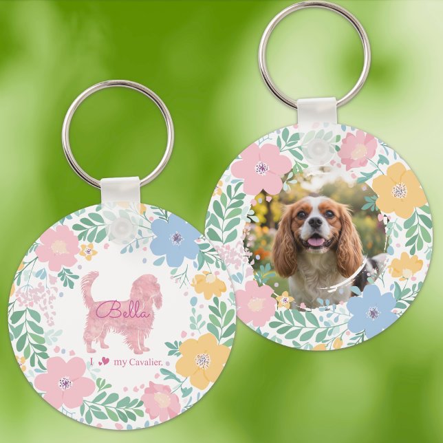 Pastel Pink Wreath Cavalier King Charles Spaniel  Keychain (Creator Uploaded)