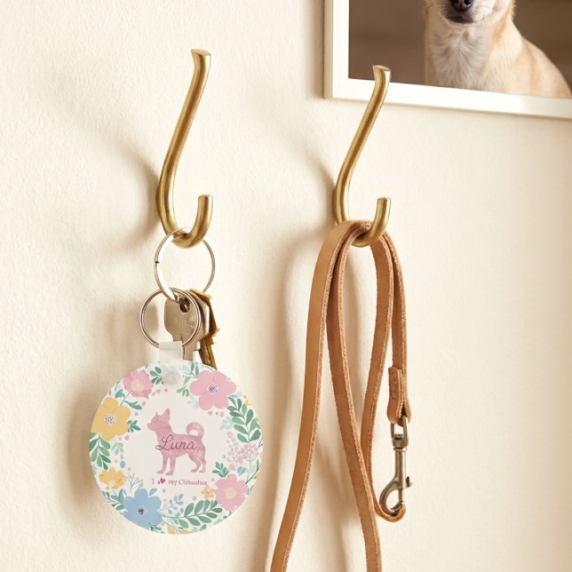 Pastel Pink Wreath Chihuahua - Custom Photo  Keychain (Creator Uploaded)