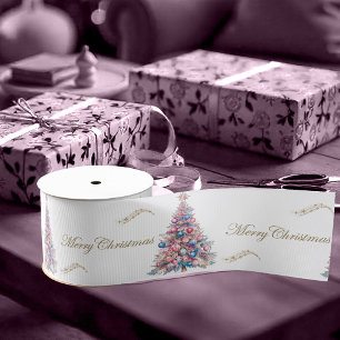 Pastel Pink Xmas Trees Christmas Grosgrain Ribbon