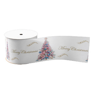 Pastel Pink Xmas Trees Christmas Grosgrain Ribbon