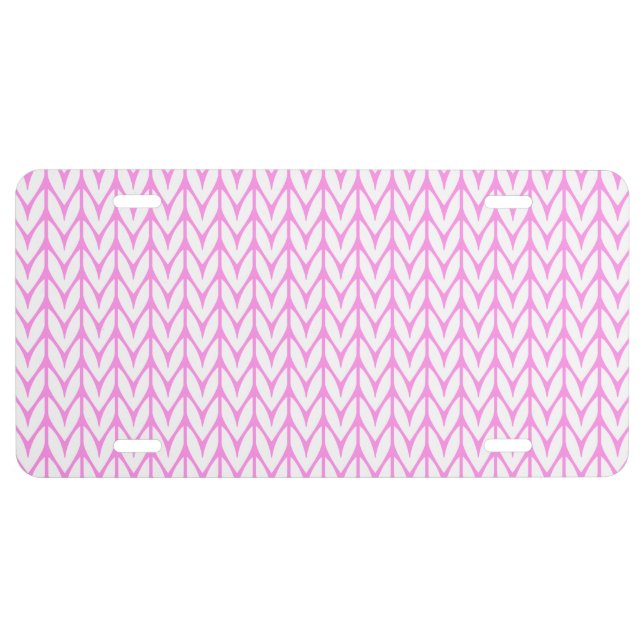 Pastel Pink Yarn Chevrons Knitting Pattern License Plate (Front)