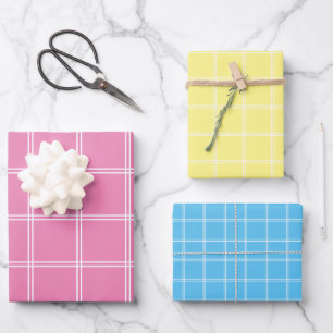 Pastel Pink Yellow Blue and White Thin Plaid Wrapping Paper Sheets