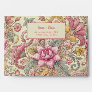Pastel Pink Yellow Blue Indonesian Batik Floral  Envelope