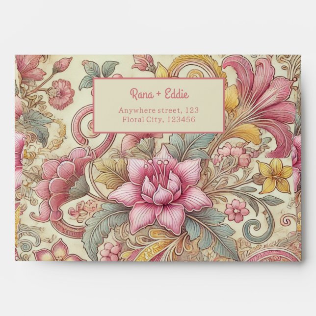 Pastel Pink Yellow Blue Indonesian Batik Floral  Envelope (Back (Top Flap))