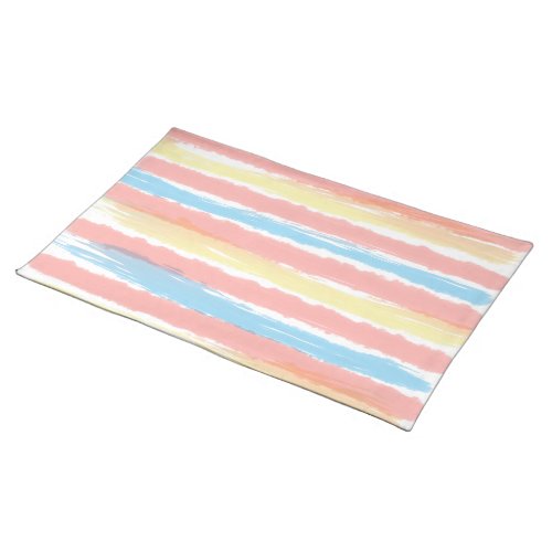 Pastel Pink Yellow Blue Watercolor Stripes Cloth Placemat