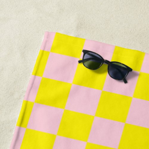 Pastel Pink Yellow Checkered Checkerboard Vintage Beach Towel