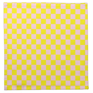 Pastel Pink Yellow Checkered Checkerboard Vintage Cloth Napkin