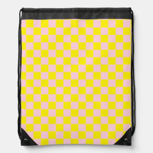 Pastel Pink Yellow Checkered Checkerboard Vintage Drawstring Bag