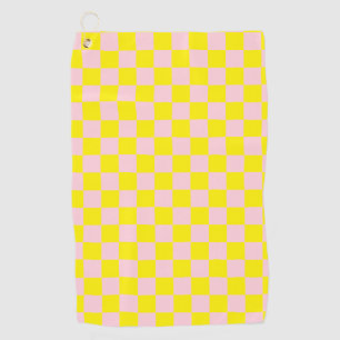Pastel Pink Yellow Checkered Checkerboard Vintage Golf Towel
