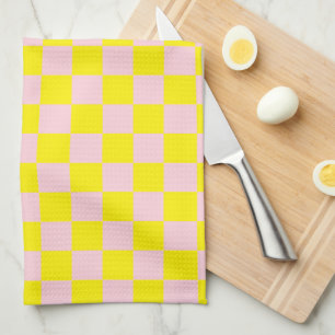 Pastel Pink Yellow Checkered Checkerboard Vintage Kitchen Towel
