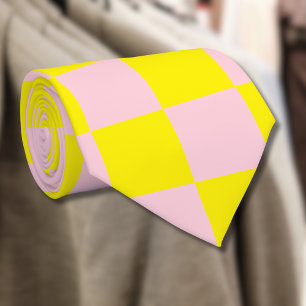 Pastel Pink Yellow Checkered Checkerboard Vintage Neck Tie