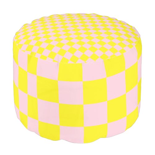 Pastel Pink Yellow Checkered Checkerboard Vintage Pouf