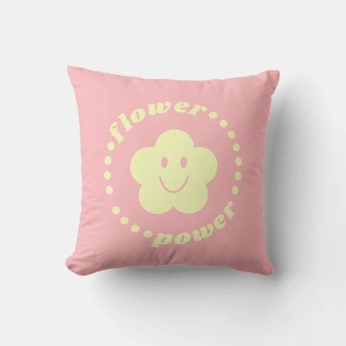 Pastel Pink Yellow Cute Smiley Face Flower Slogan Throw Pillow