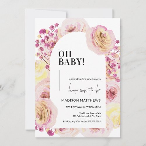 Pastel Pink Yellow Floral Baby Girl Baby Shower Invitation