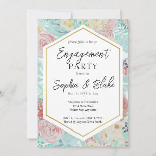 Pastel Pink & Yellow Floral Engagement Party  Invitation