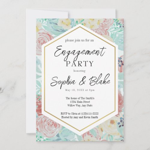 Pastel Pink  Yellow Floral Engagement Party  Invitation