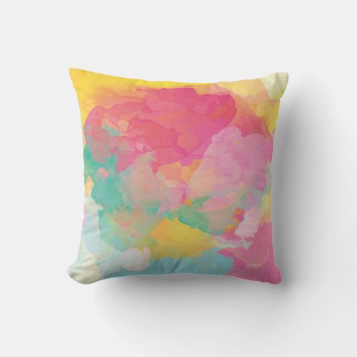 Pastel Pink Yellow Green Watercolor Throw Pillow