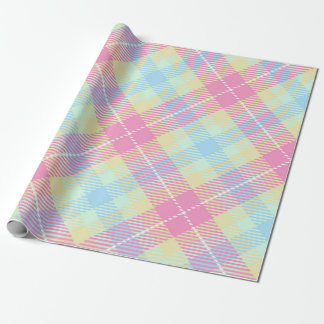 PASTEL PINK & YELLOW PLAID PATTERN WRAPPING PAPER