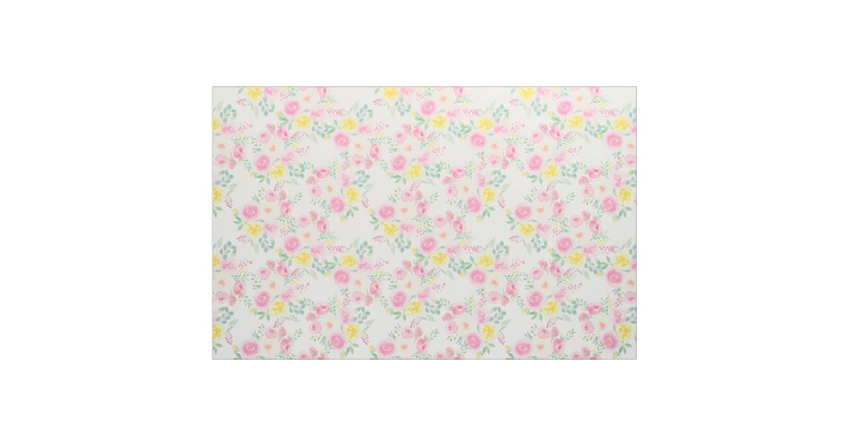 Pastel pink yellow pretty flowers watercolor fabric | Zazzle