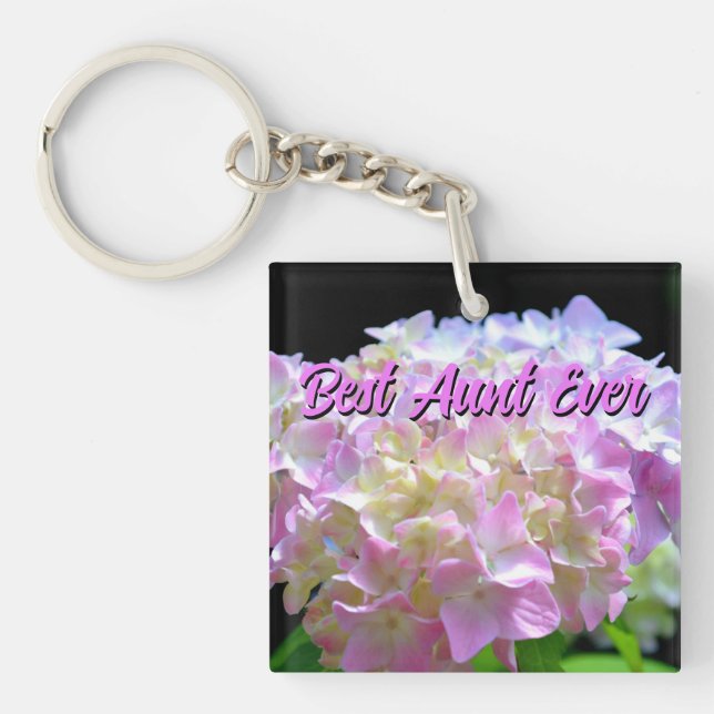 pastel pink yellow purple hydrangeas flowers Aunt Keychain (Front)